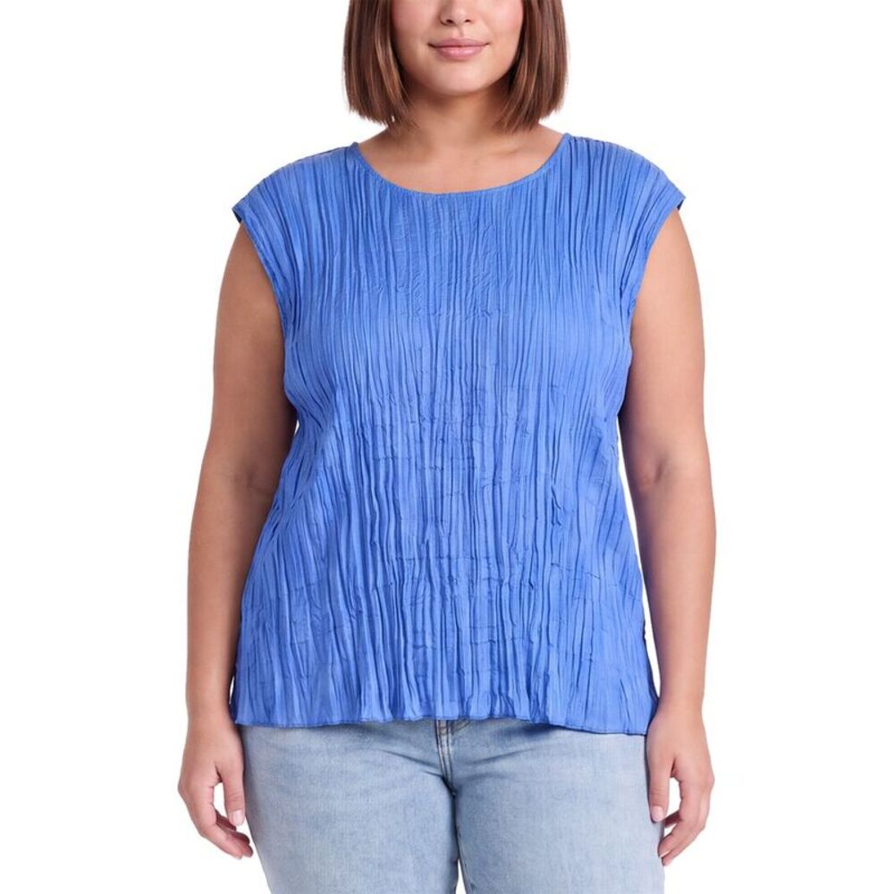 Eileen Fisher Womens Plus Ballet Neck Silk Top, Blue